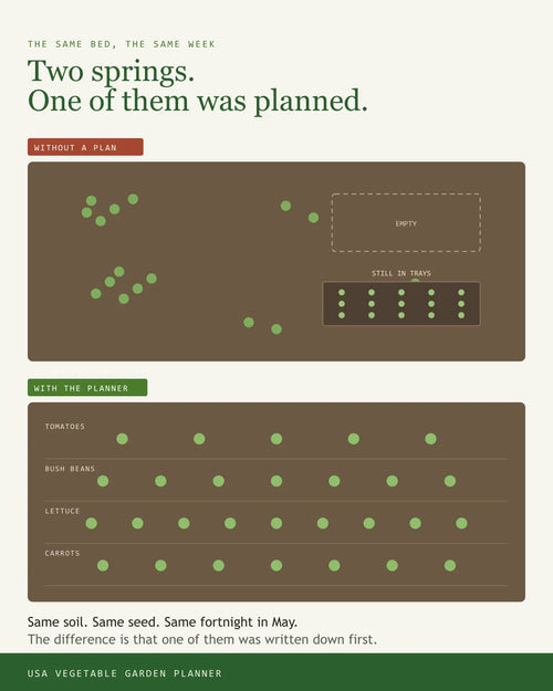 The same USA vegetable bed sown on guesswork versus sown to a written plan