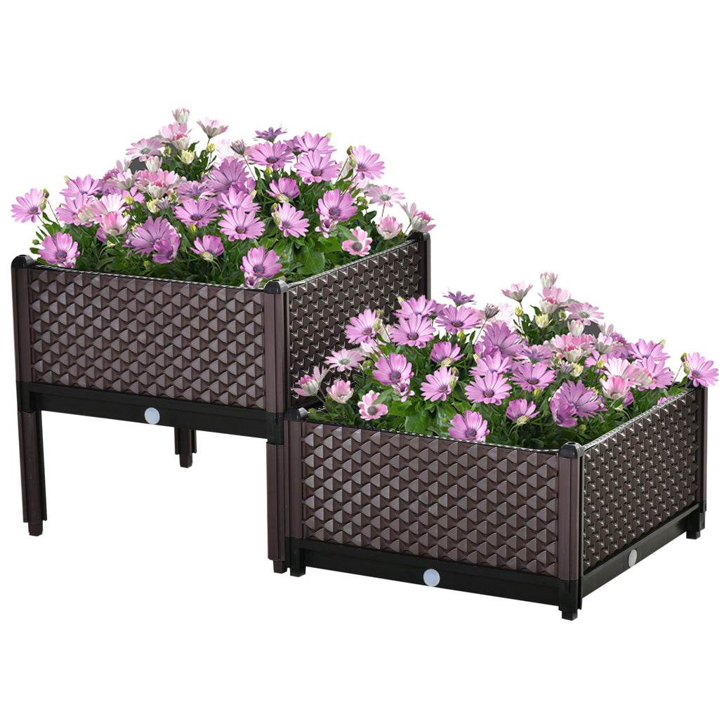 Self - Watering Raised Garden Bed Set of 2 | Brown Patio Planters - soilcommander