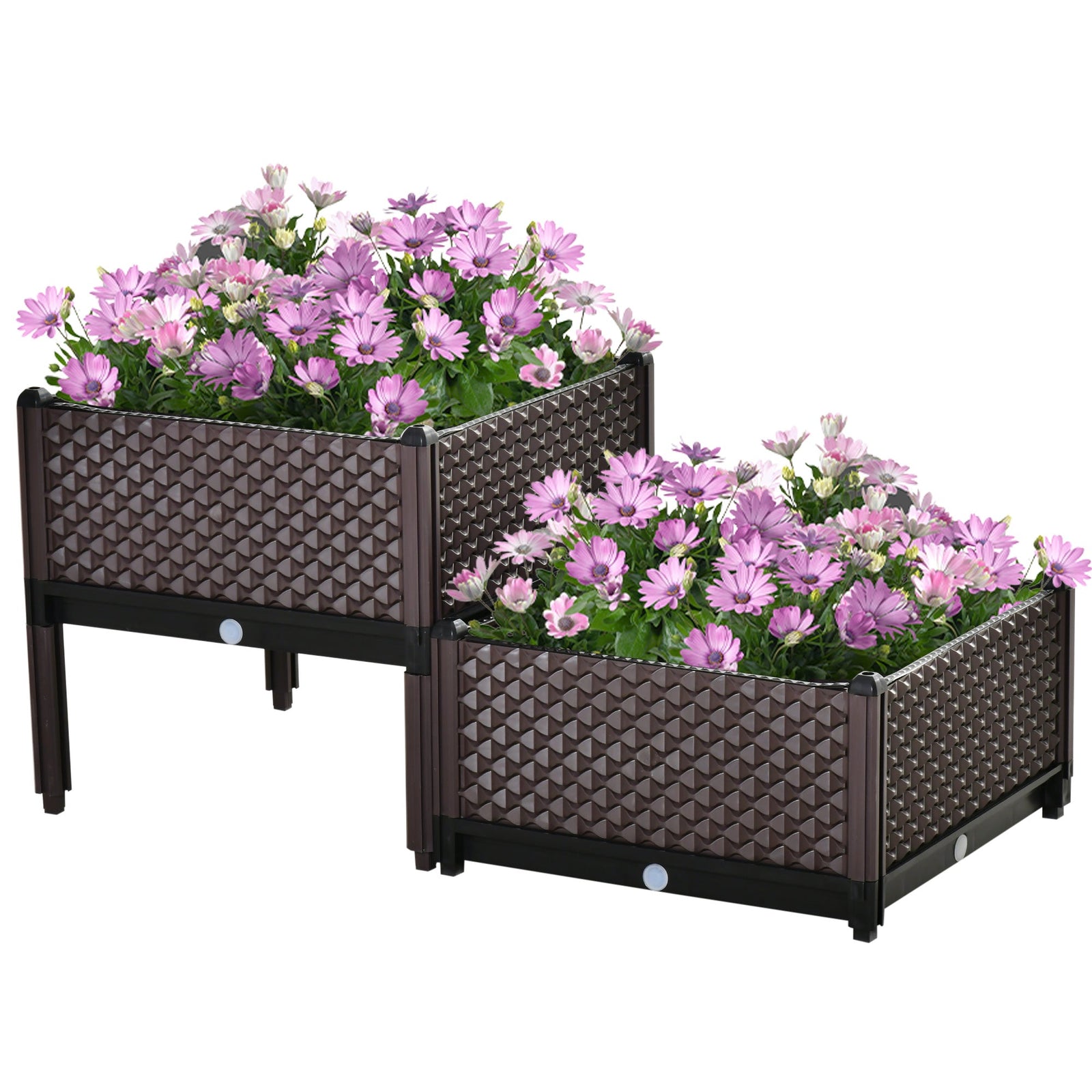 Self - Watering Raised Garden Bed Set of 2 | Brown Patio Planters - soilcommander