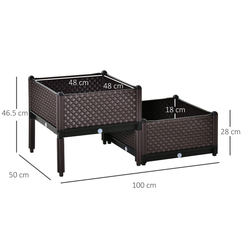 Self - Watering Raised Garden Bed Set of 2 | Brown Patio Planters - soilcommander