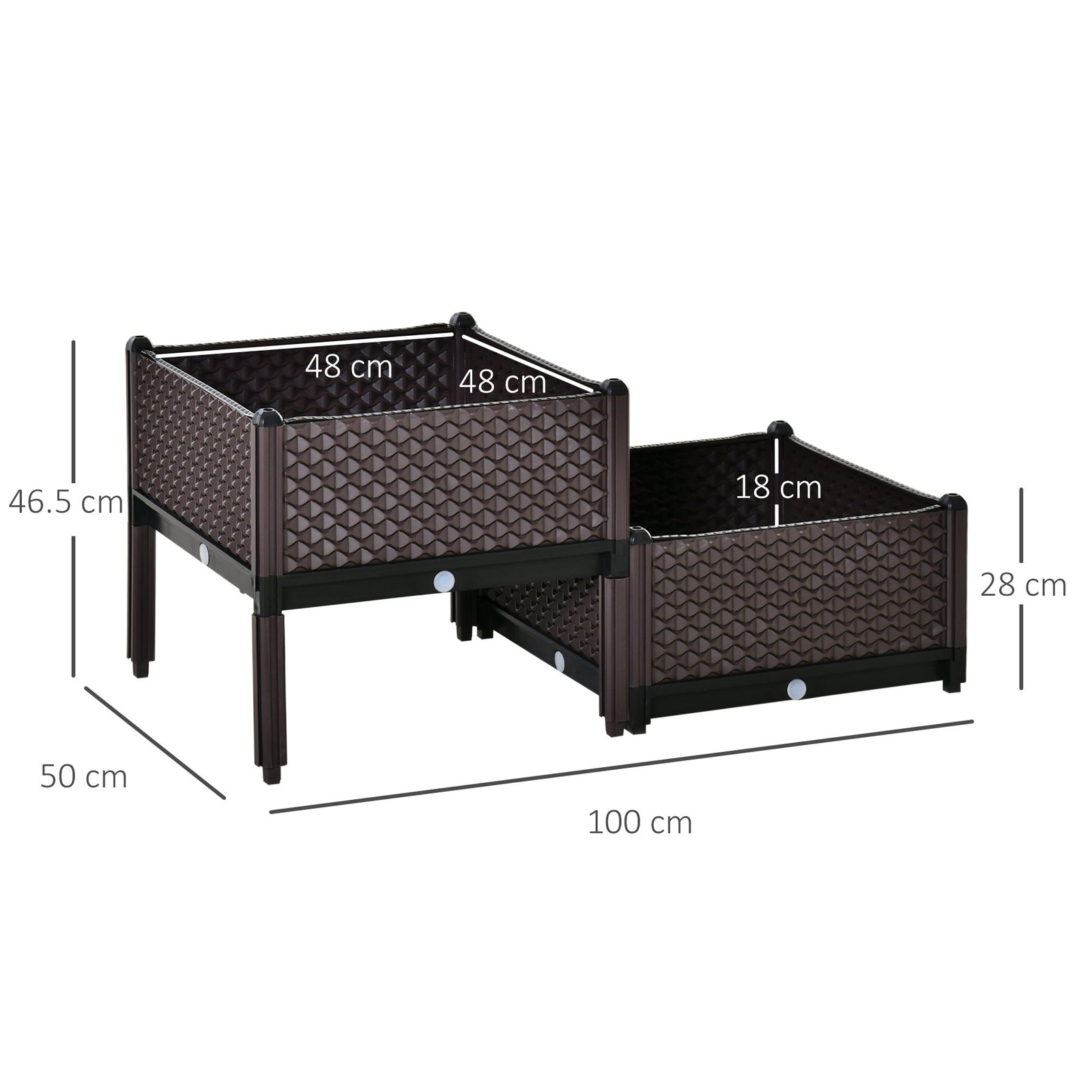 Self - Watering Raised Garden Bed Set of 2 | Brown Patio Planters - soilcommander