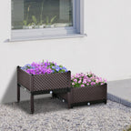 Self - Watering Raised Garden Bed Set of 2 | Brown Patio Planters - soilcommander