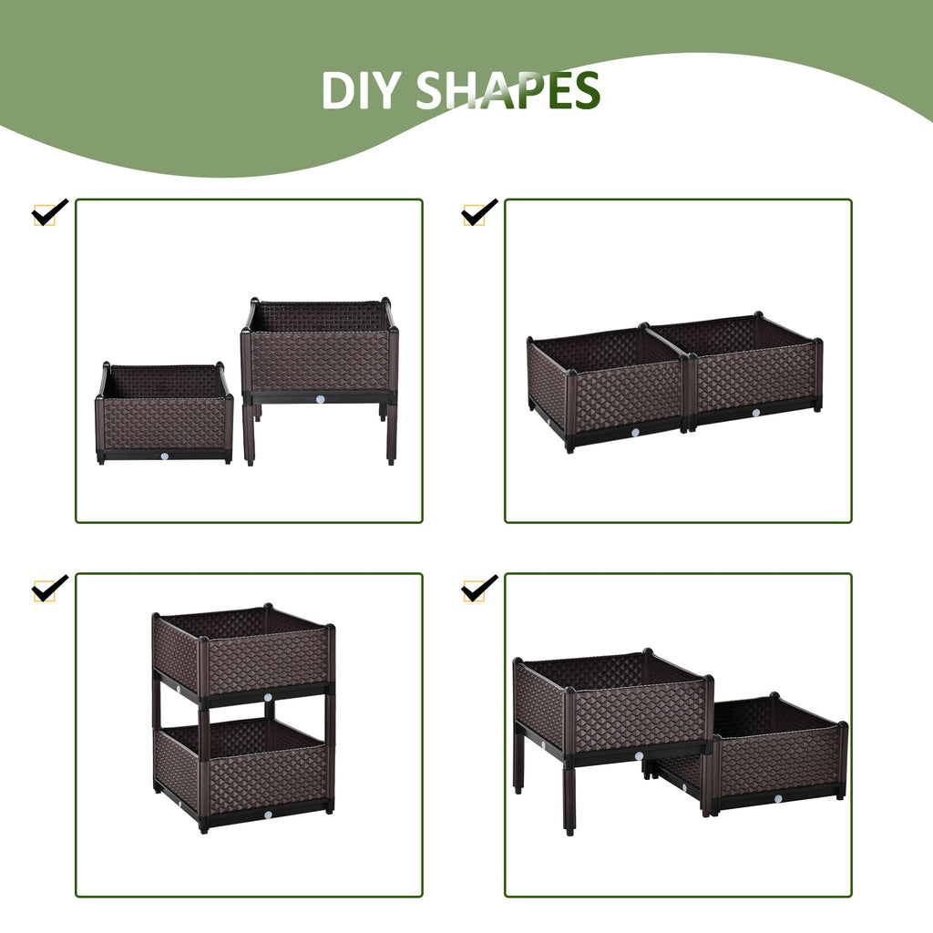 Self - Watering Raised Garden Bed Set of 2 | Brown Patio Planters - soilcommander