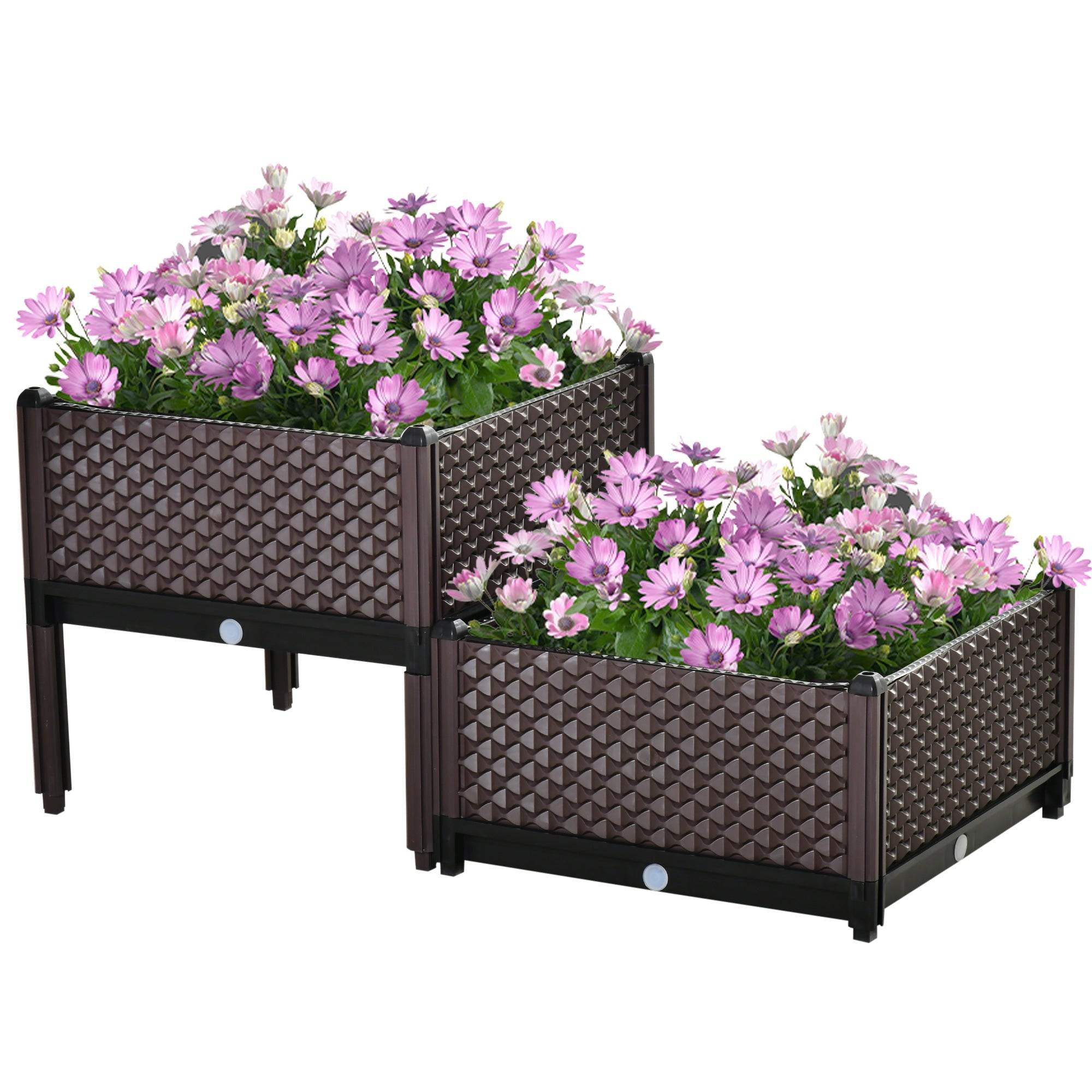 Self - Watering Raised Garden Bed Set of 2 | Brown Patio Planters - soilcommander