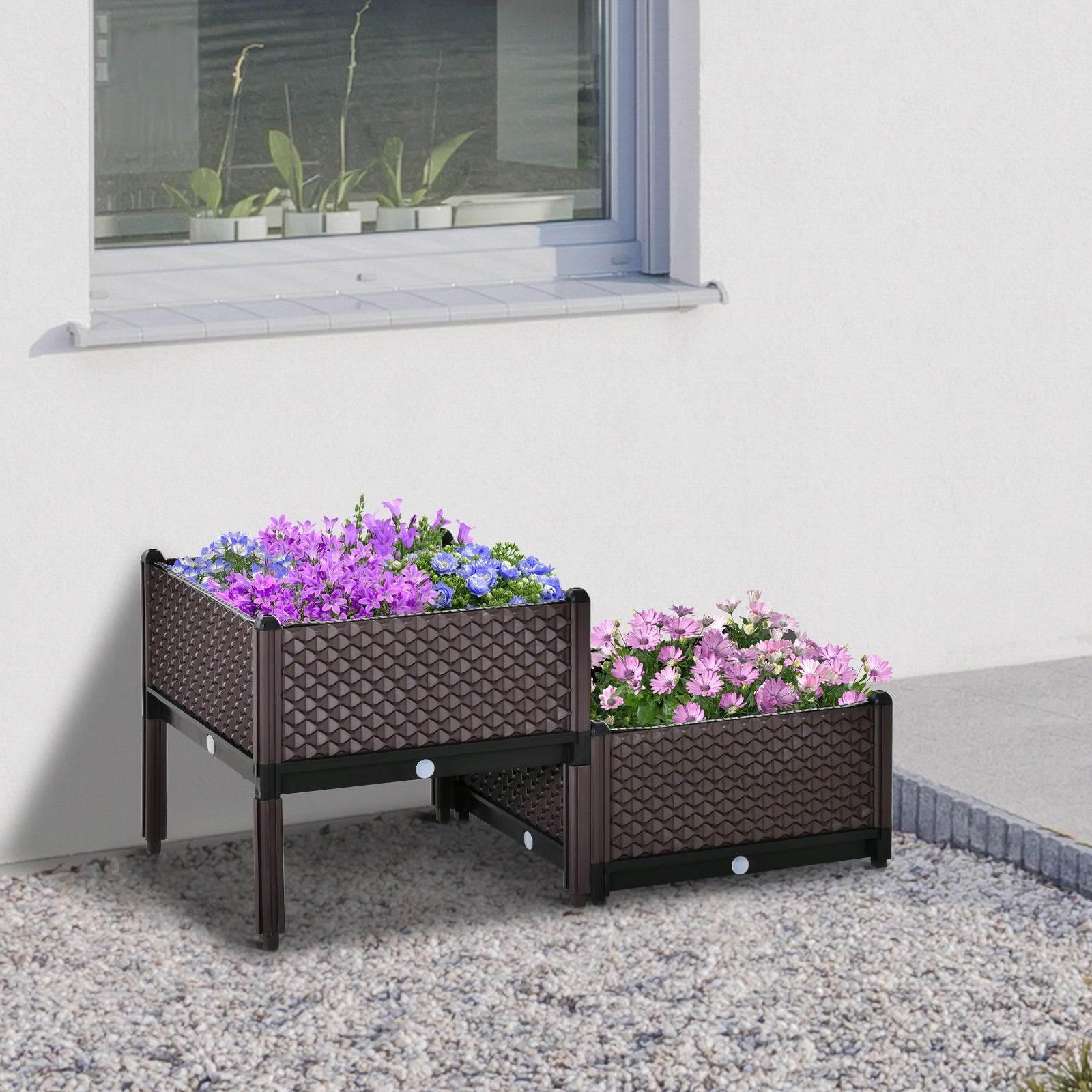 Self - Watering Raised Garden Bed Set of 2 | Brown Patio Planters - soilcommander