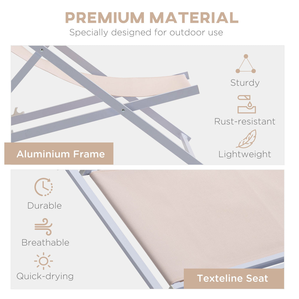 Set of 2 Aluminum Folding Beach & Garden Loungers – Beige - soilcommander