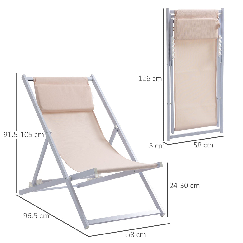 Set of 2 Aluminum Folding Beach & Garden Loungers – Beige - soilcommander