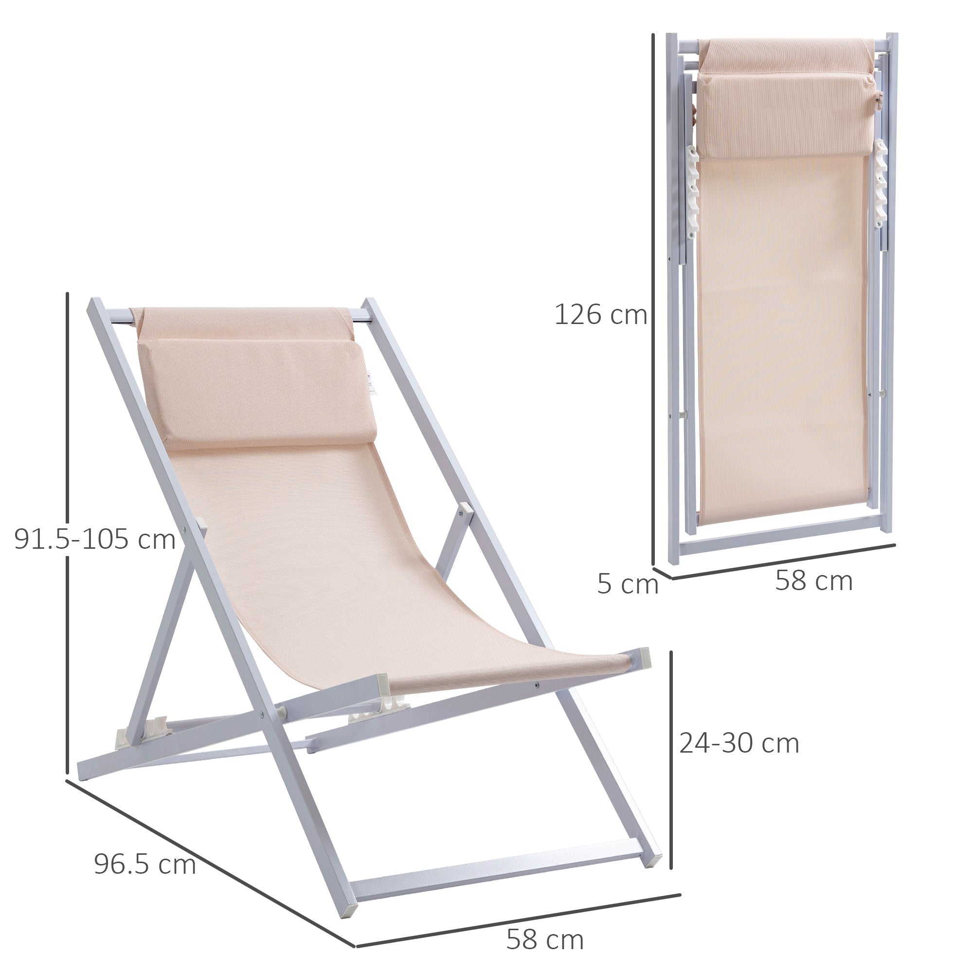 Set of 2 Aluminum Folding Beach & Garden Loungers – Beige - soilcommander