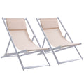 Set of 2 Aluminum Folding Beach & Garden Loungers – Beige - soilcommander