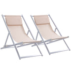 Set of 2 Aluminum Folding Beach & Garden Loungers – Beige - soilcommander