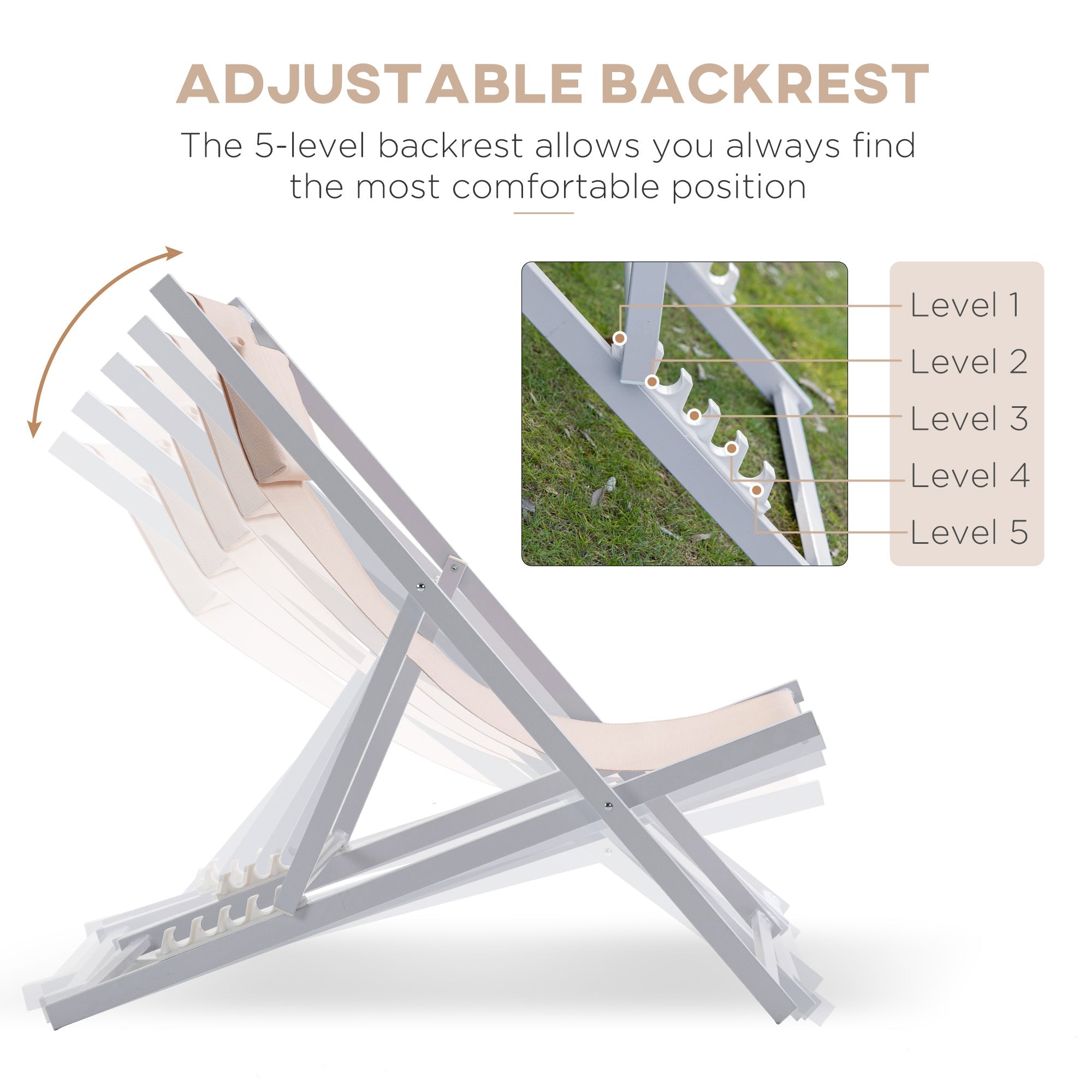 Set of 2 Aluminum Folding Beach & Garden Loungers – Beige - soilcommander