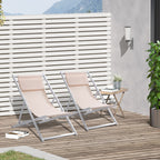 Set of 2 Aluminum Folding Beach & Garden Loungers – Beige - soilcommander