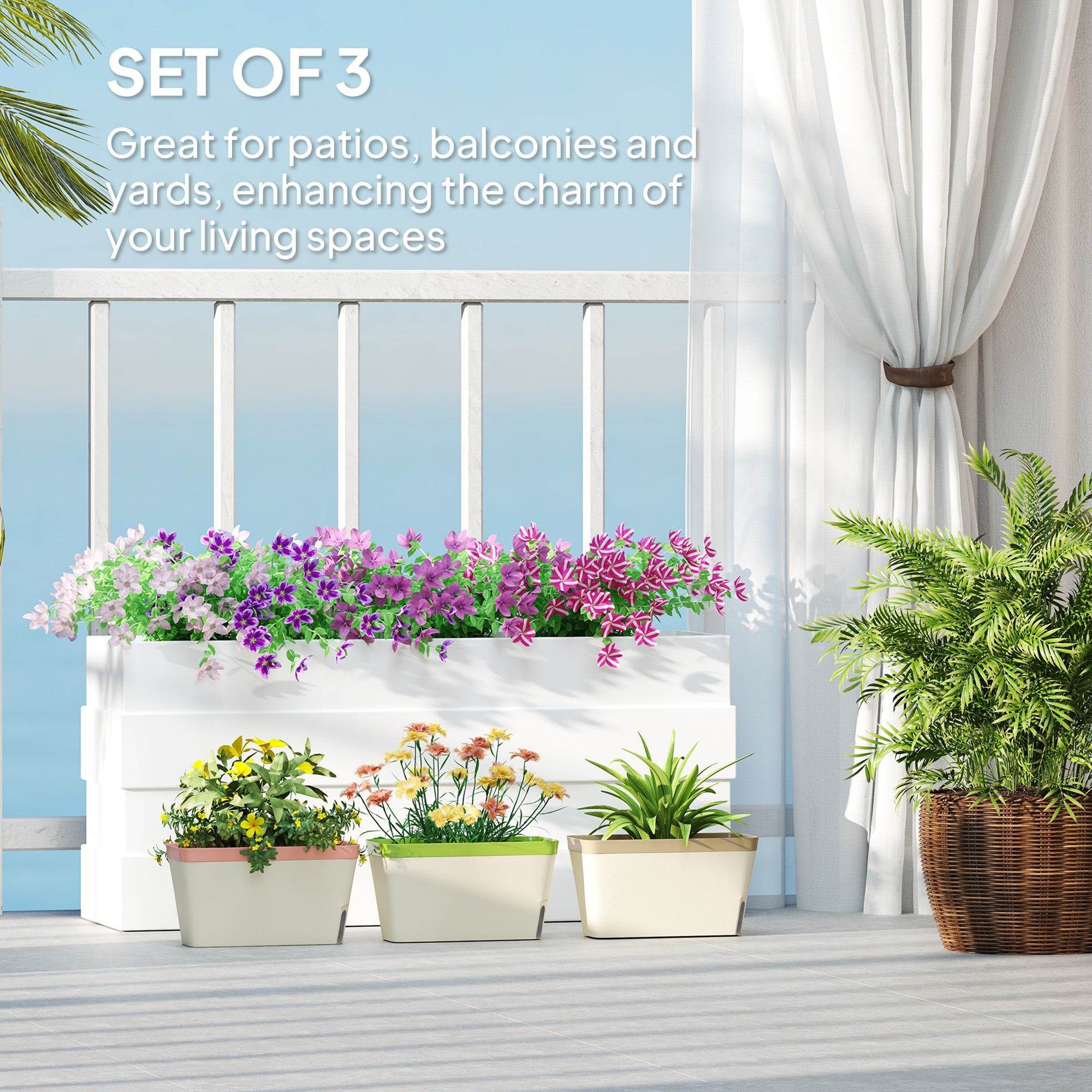 Set of 3 Rectangular Self - Watering Window Box Planters - soilcommander
