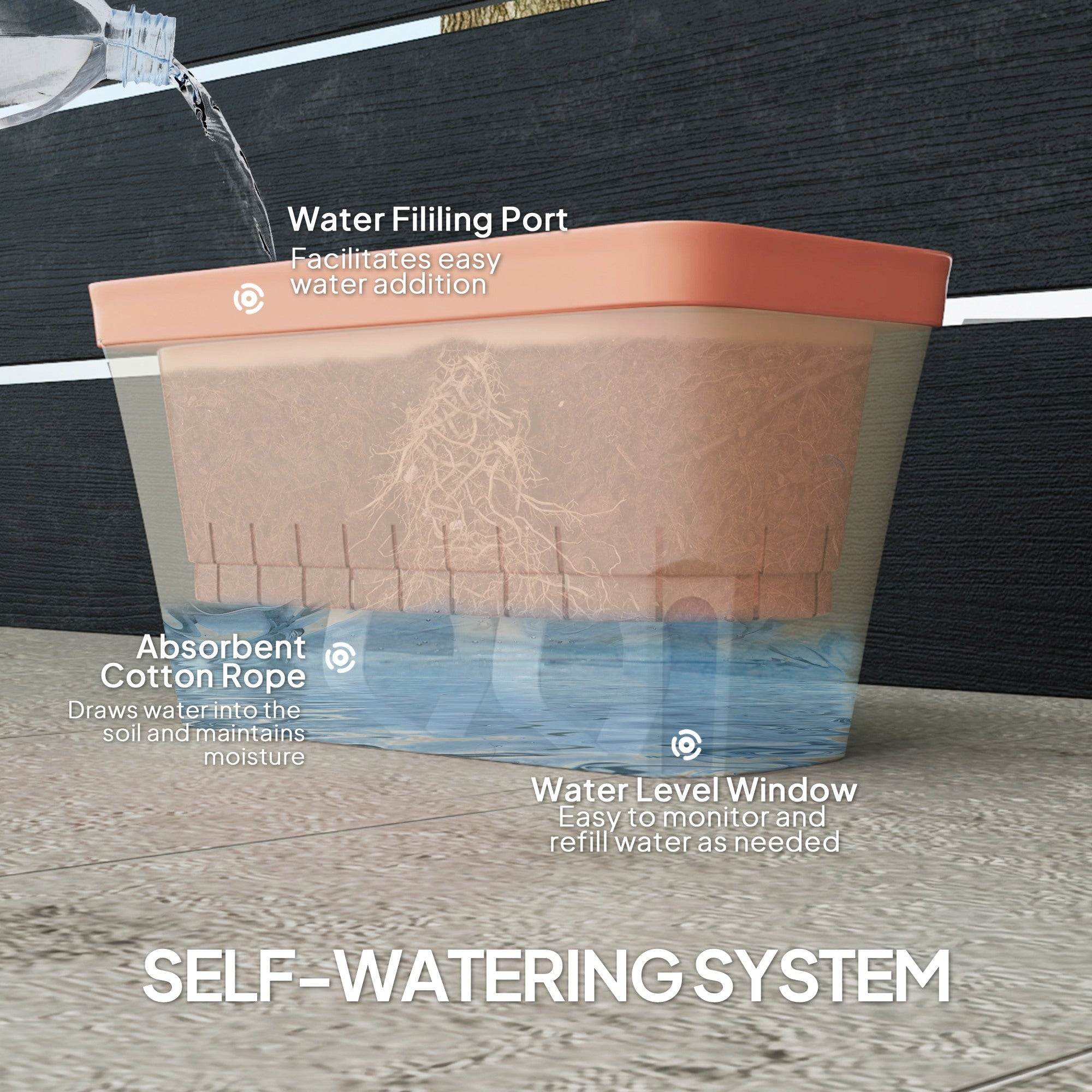 Set of 3 Rectangular Self - Watering Window Box Planters - soilcommander