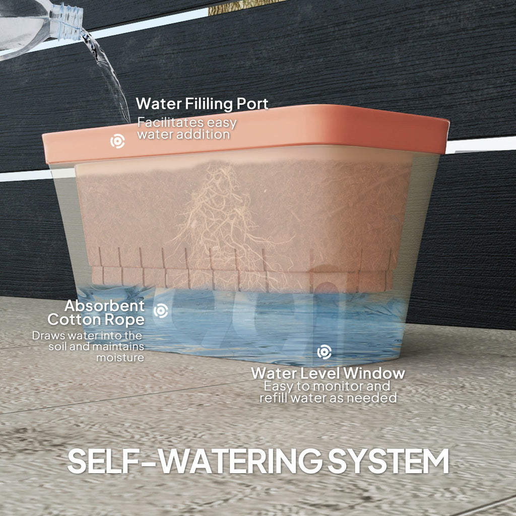 Set of 3 Rectangular Self - Watering Window Box Planters - soilcommander