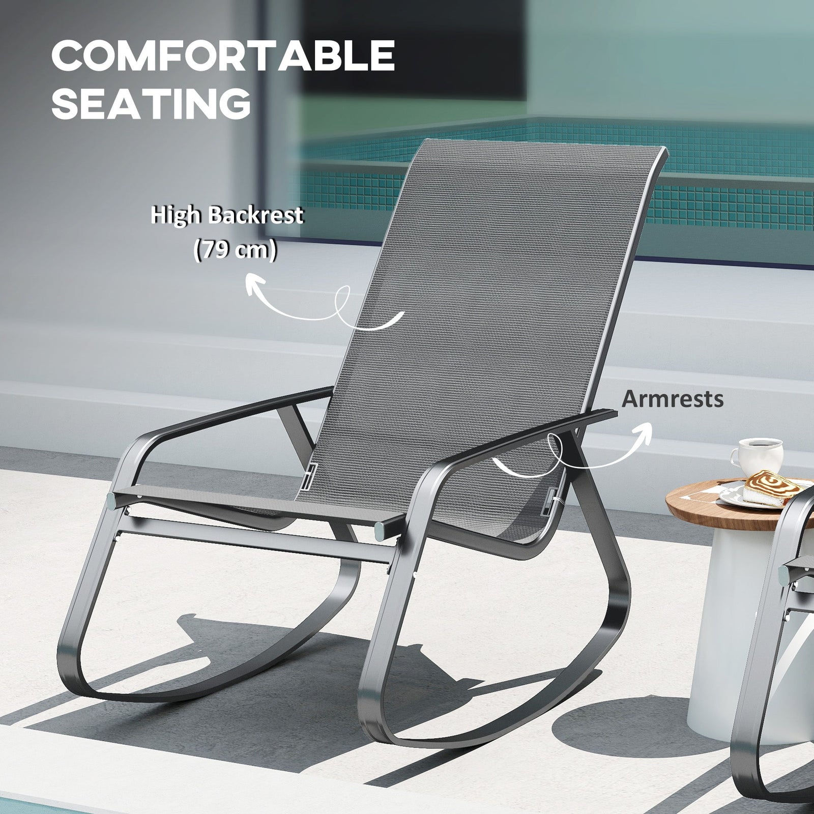 Set of Two Rocking Garden Chairs – Grey Outdoor Patio Seating - soilcommander