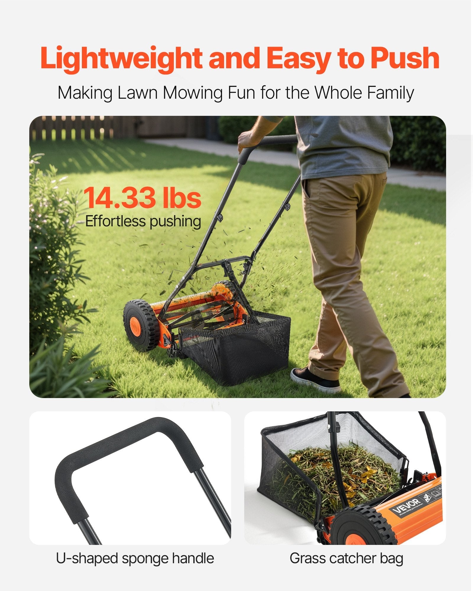 SoilCommander 14 - Inch Push Reel Lawn Mower, 5 - Blade Eco Mower - soilcommander