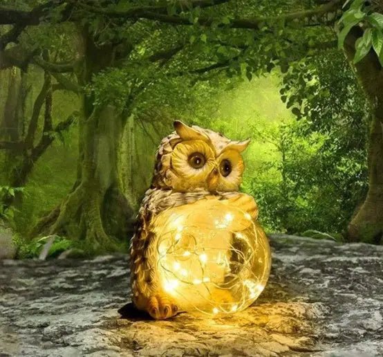 Solar LED Resin Amazon Owl Hug Ball Outdoor Villa Garden Landscape Light - soilcommander