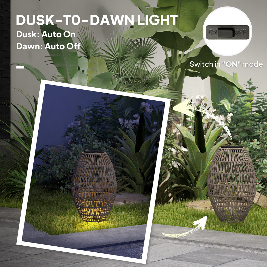 Solar Rattan Garden Lantern - 51cm Outdoor Table Lamp Dark Brown - soilcommander