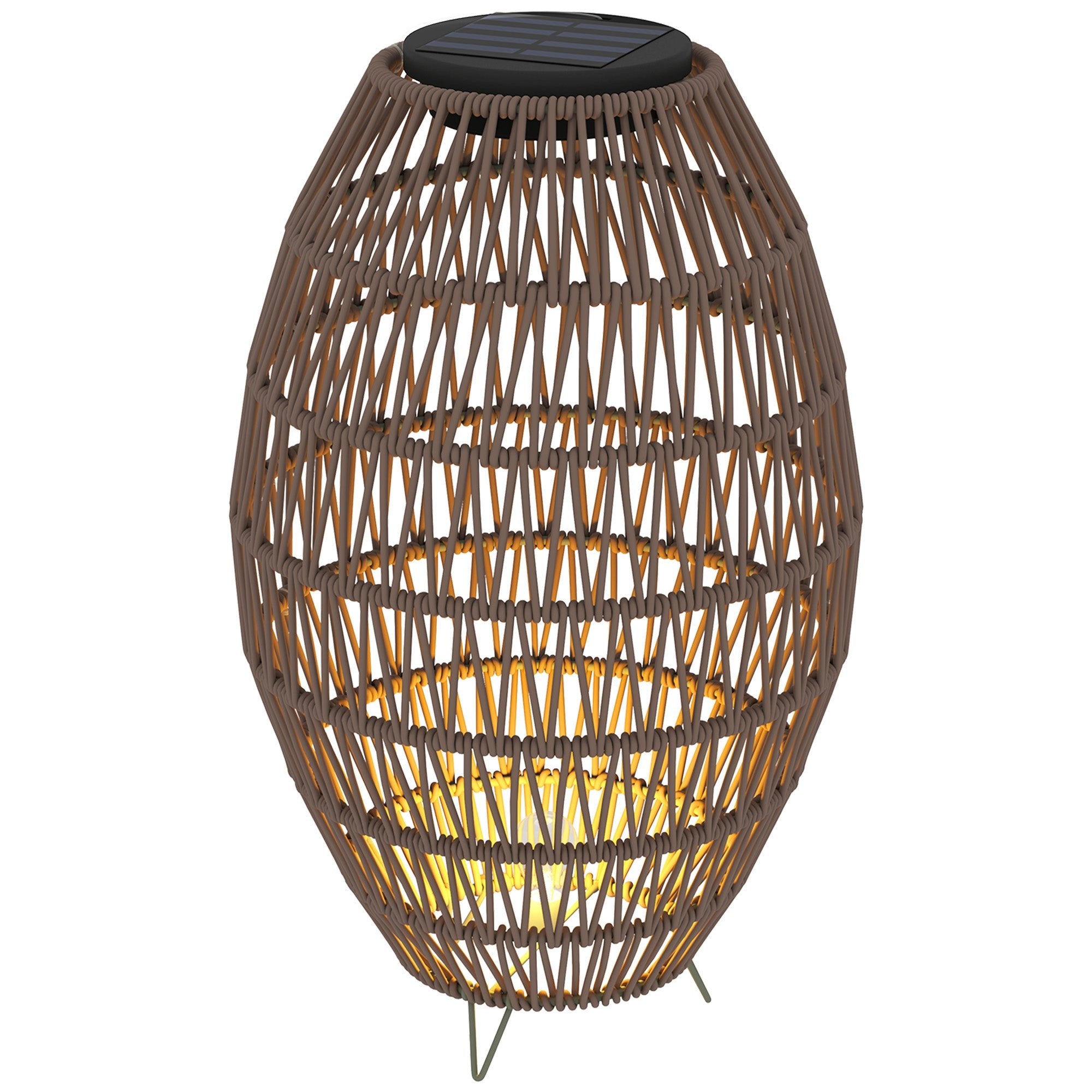 Solar Rattan Garden Lantern - 51cm Outdoor Table Lamp Dark Brown - soilcommander