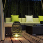 Solar Rattan Garden Lantern - 51cm Outdoor Table Lamp Dark Brown - soilcommander