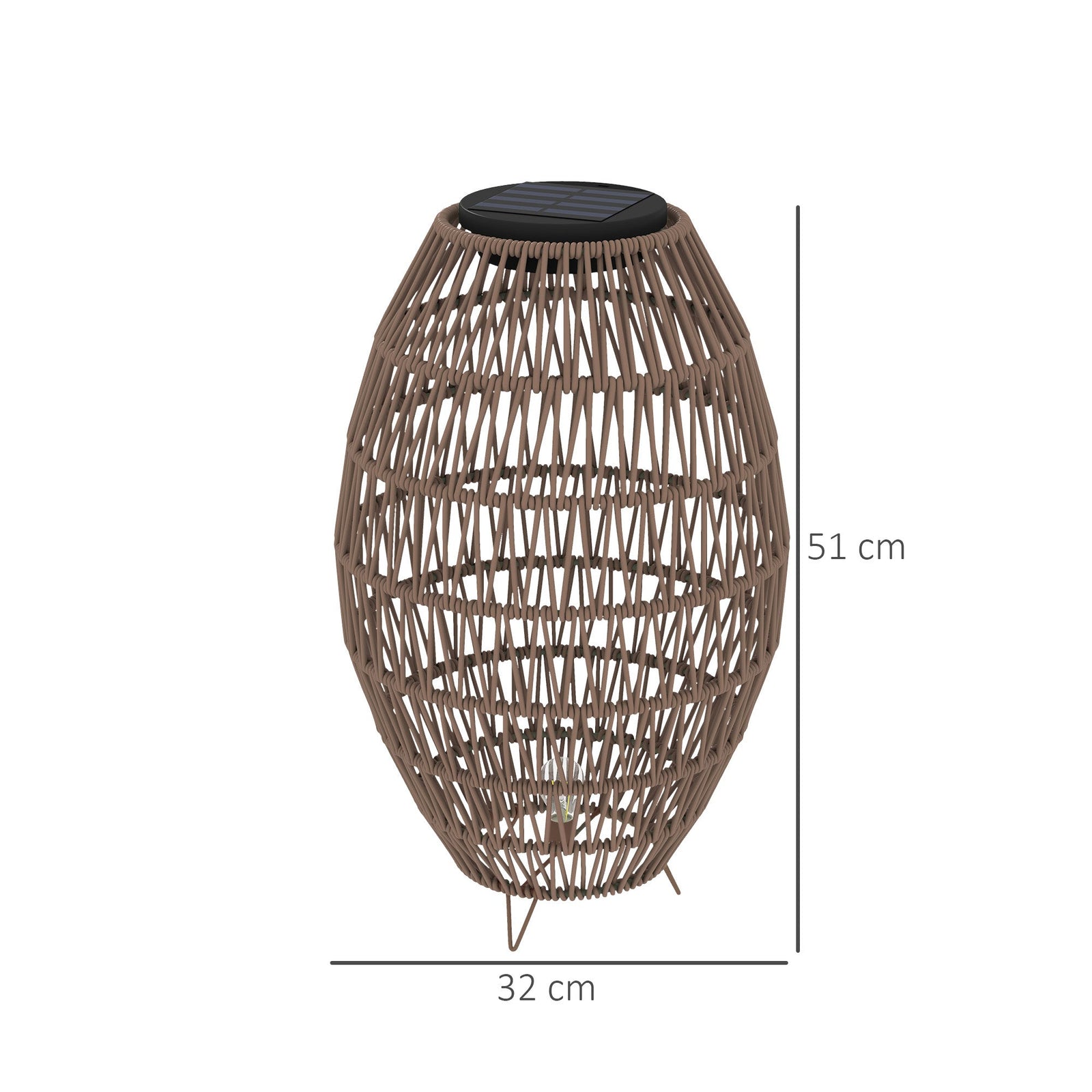 Solar Rattan Garden Lantern - 51cm Outdoor Table Lamp Dark Brown - soilcommander