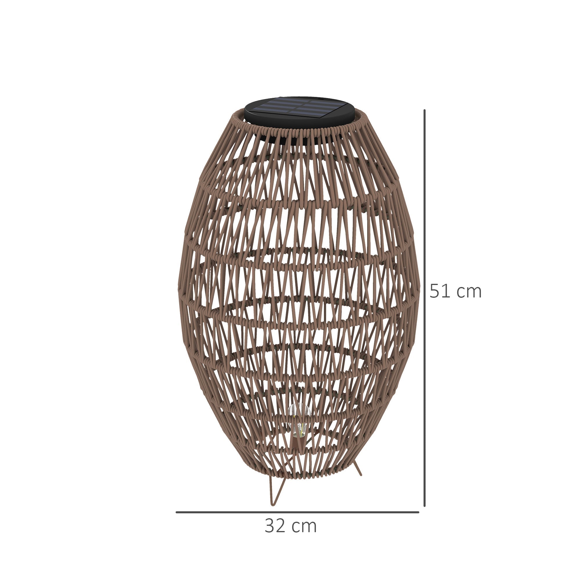 Solar Rattan Garden Lantern - 51cm Outdoor Table Lamp Dark Brown - soilcommander