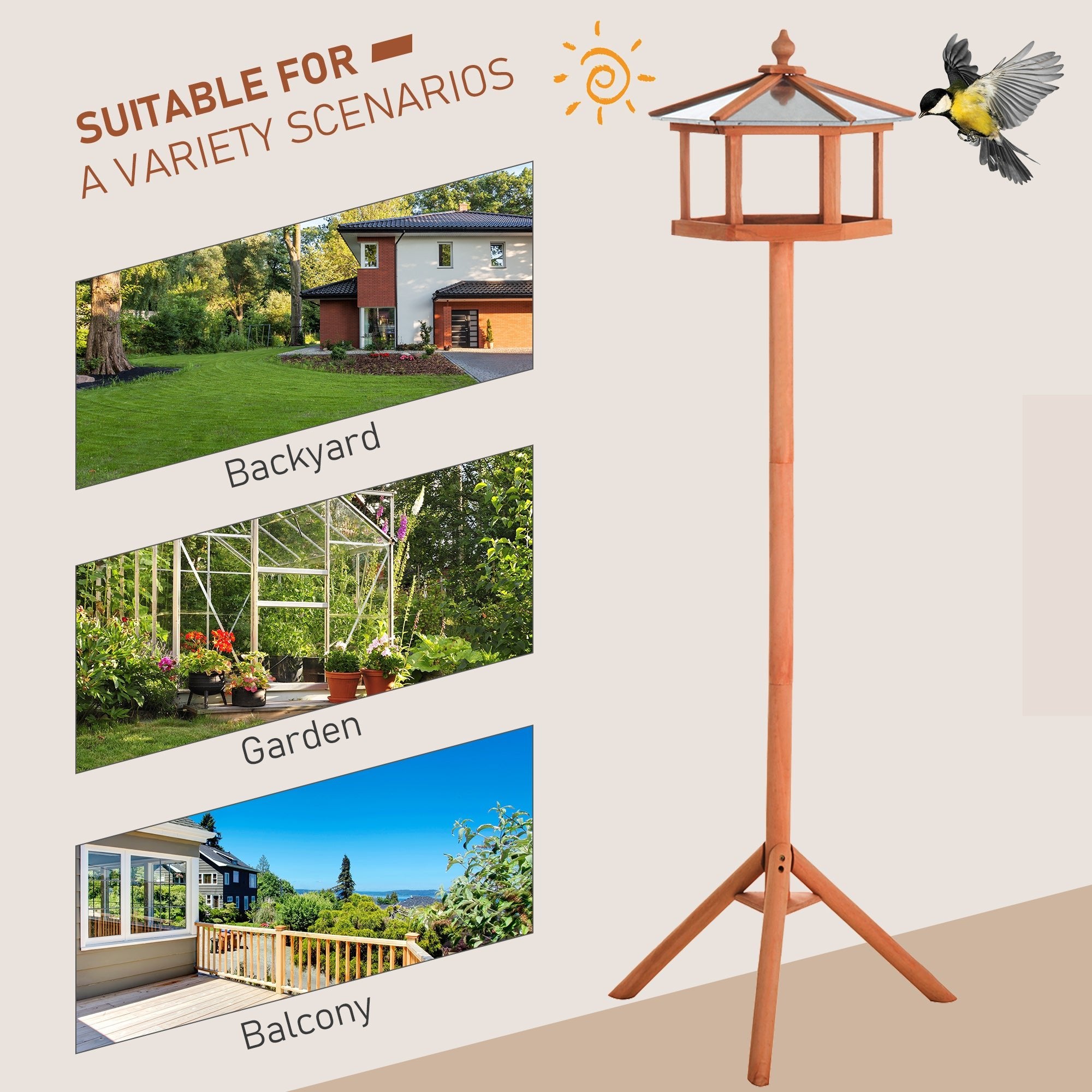 Tall Wooden Bird Feeder Stand with Tripod Base - soilcommander