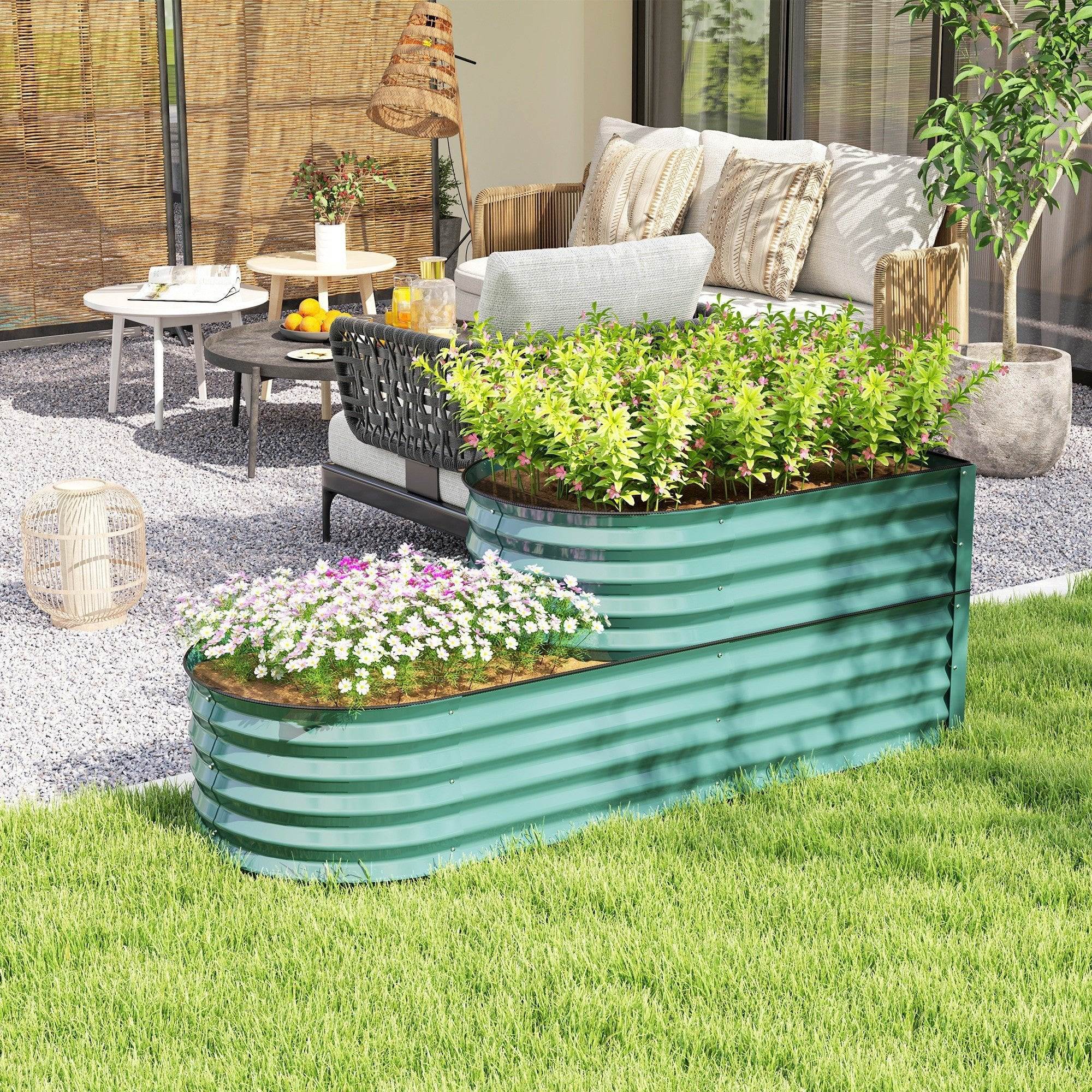 Two Tier Galvanized Steel Raised Garden Bed Space Saving Planter - soilcommander