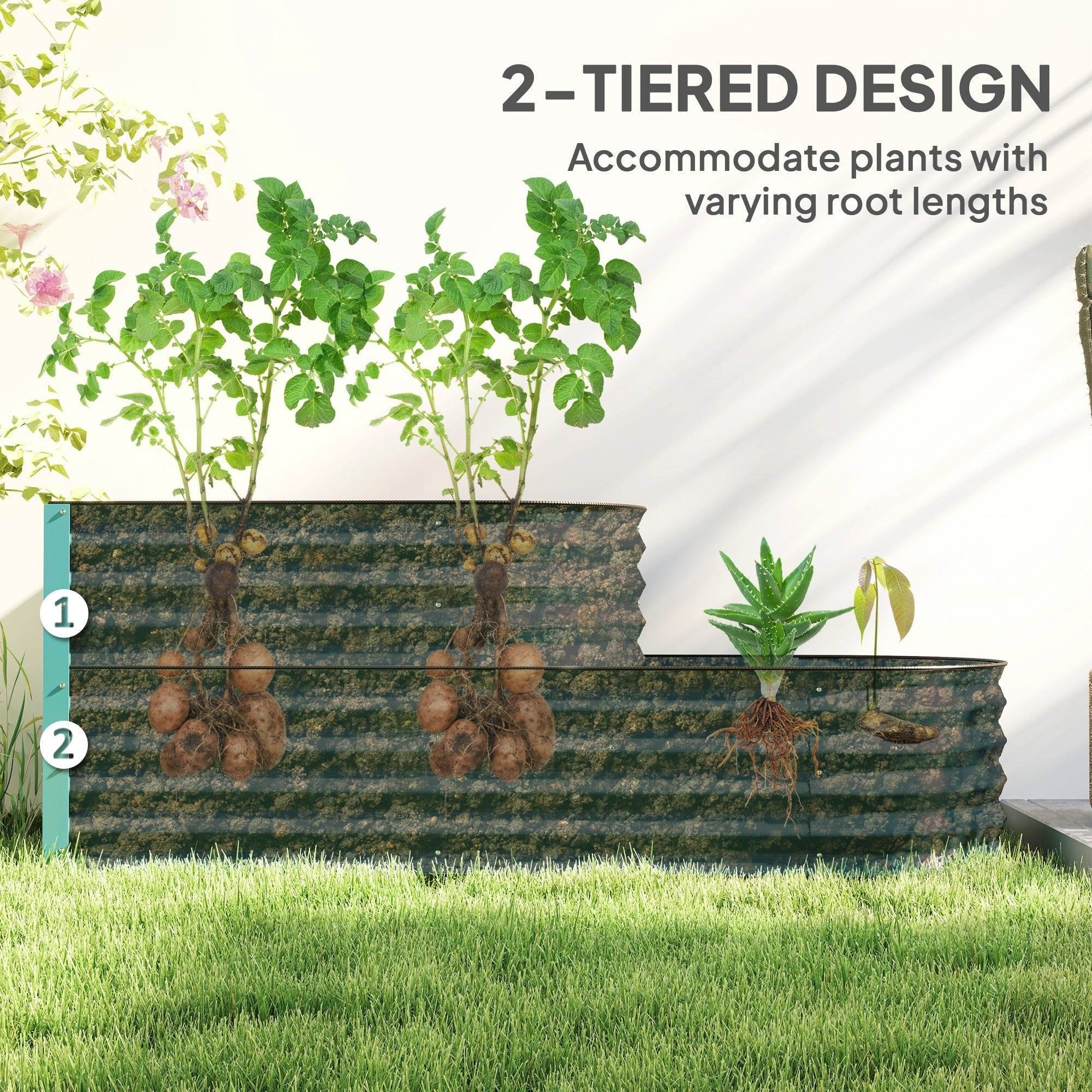 Two Tier Galvanized Steel Raised Garden Bed Space Saving Planter - soilcommander