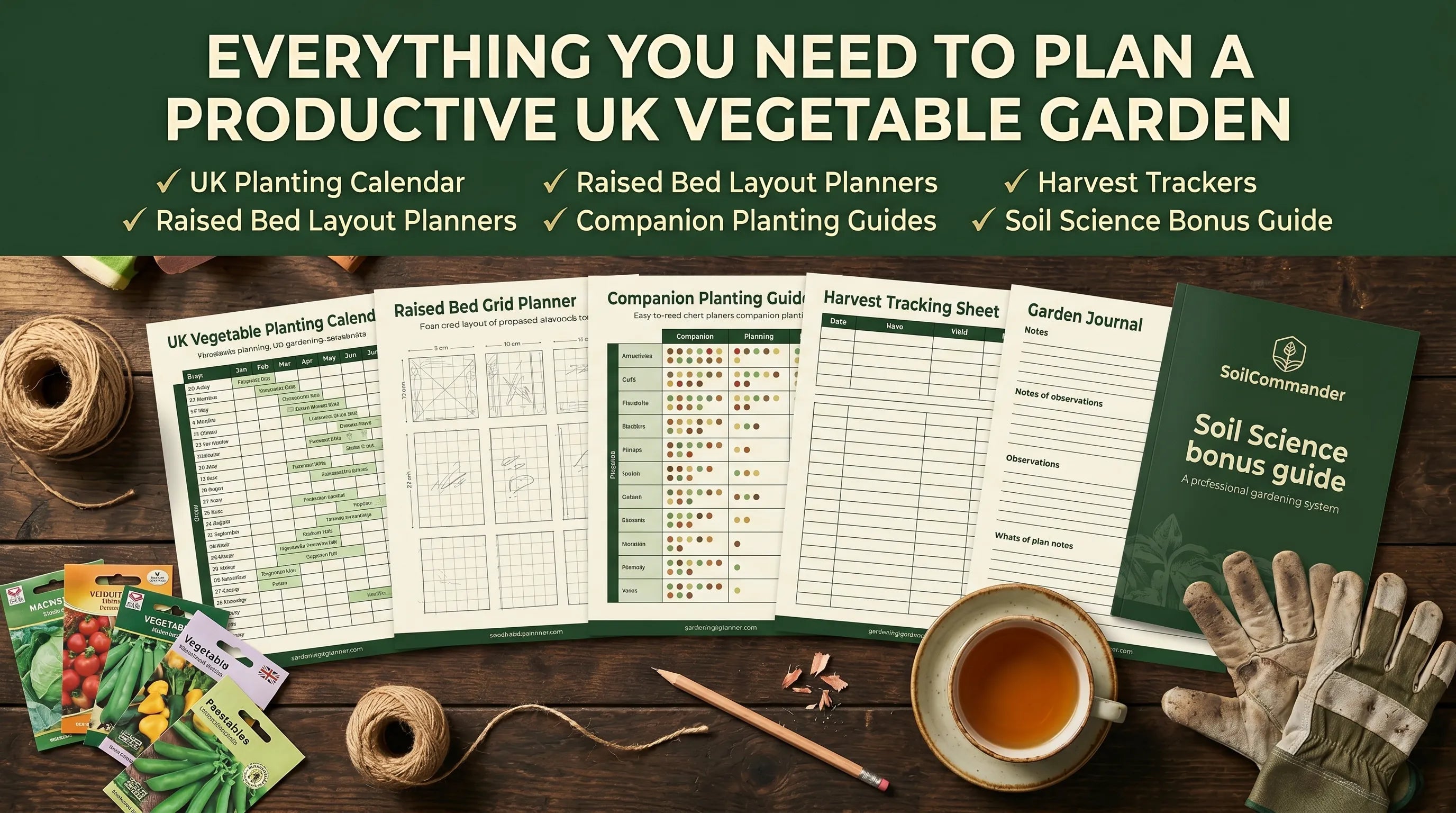 SoilCommander UK vegetable garden planner PDF cover and complete gardening system preview