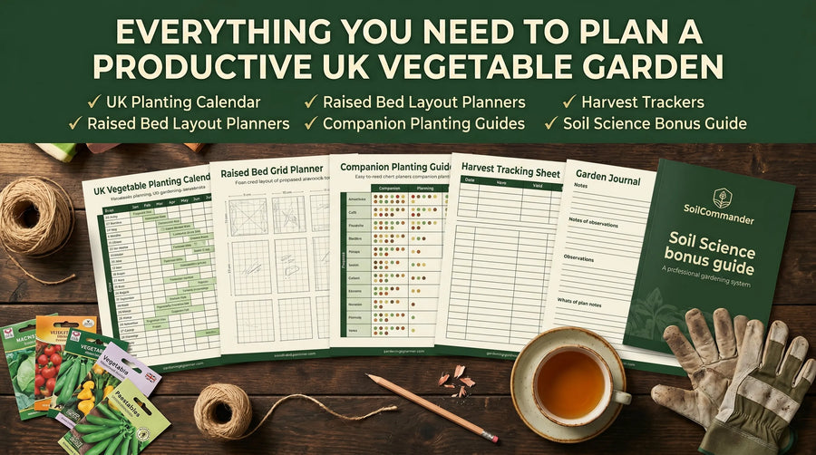 SoilCommander UK vegetable garden planner PDF cover and complete gardening system preview