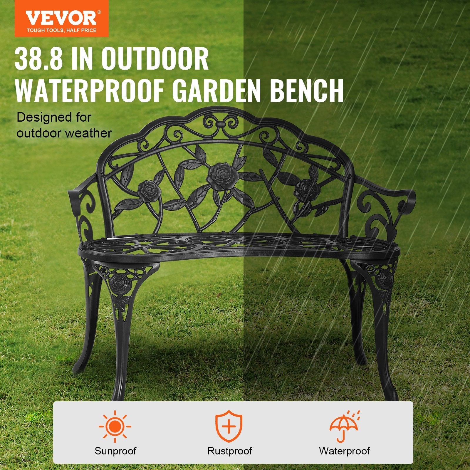 Vintage Floral Metal Garden Bench | 39" Outdoor Patio & Park Seat - soilcommander