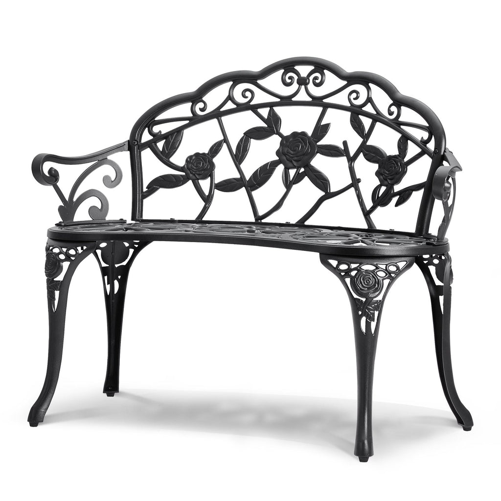 Vintage Floral Metal Garden Bench | 39" Outdoor Patio & Park Seat - soilcommander
