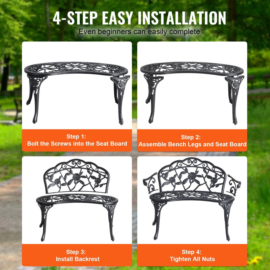 Vintage Floral Metal Garden Bench | 39" Outdoor Patio & Park Seat - soilcommander