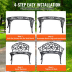 Vintage Floral Metal Garden Bench | 39" Outdoor Patio & Park Seat - soilcommander