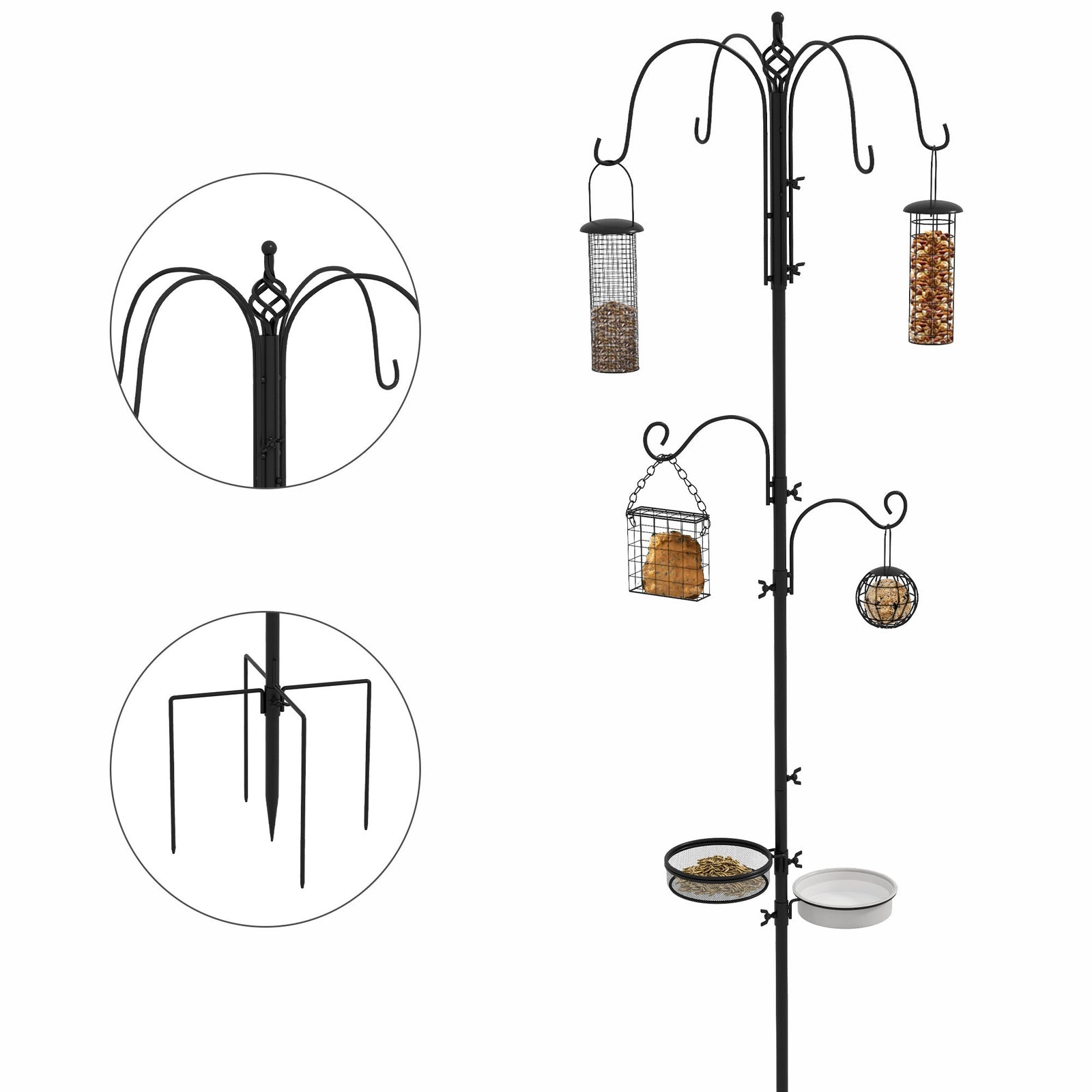 Wild Bird Feeding Station UK - 6 Hooks & 4 Feeders SoilCommander - soilcommander