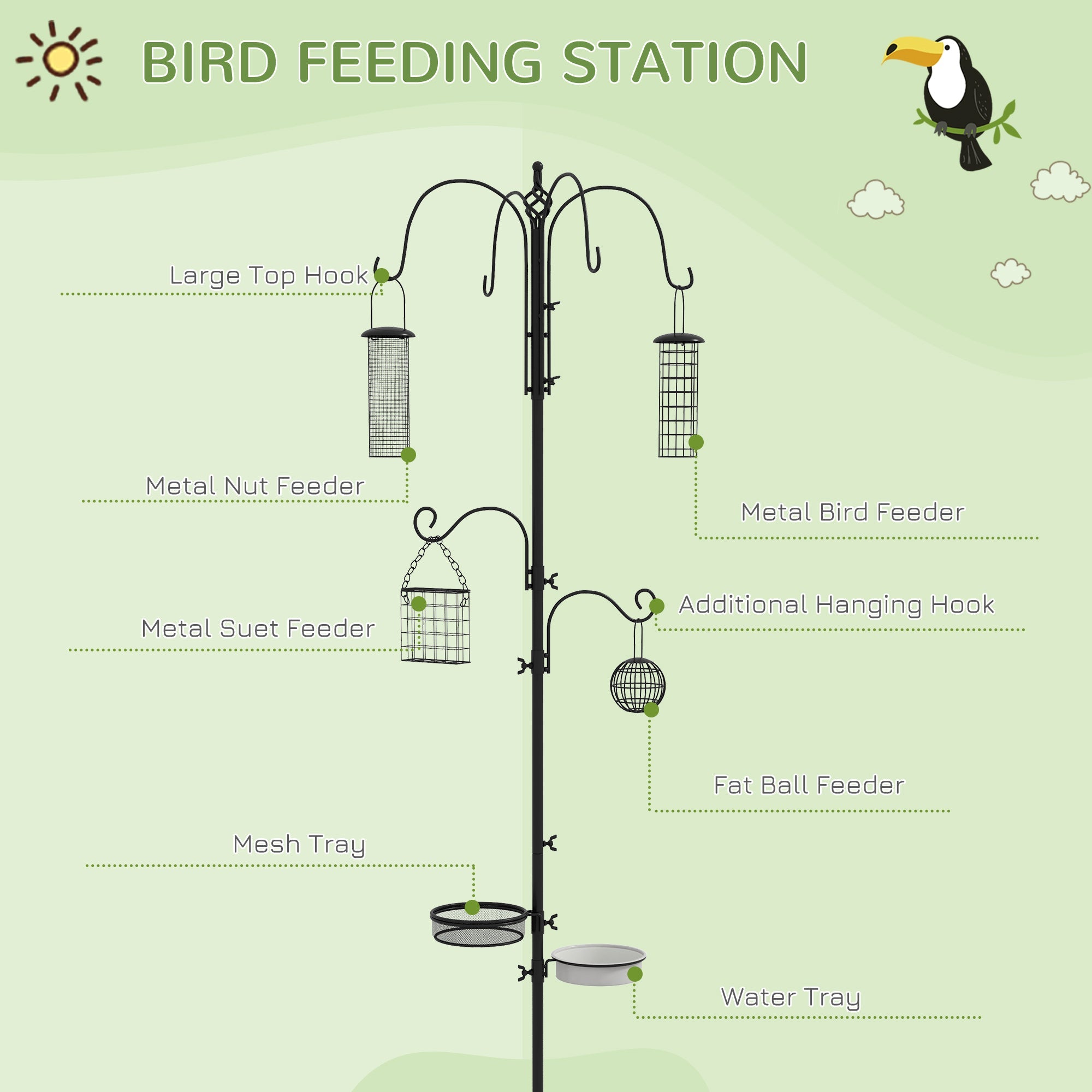 Wild Bird Feeding Station UK - 6 Hooks & 4 Feeders SoilCommander - soilcommander