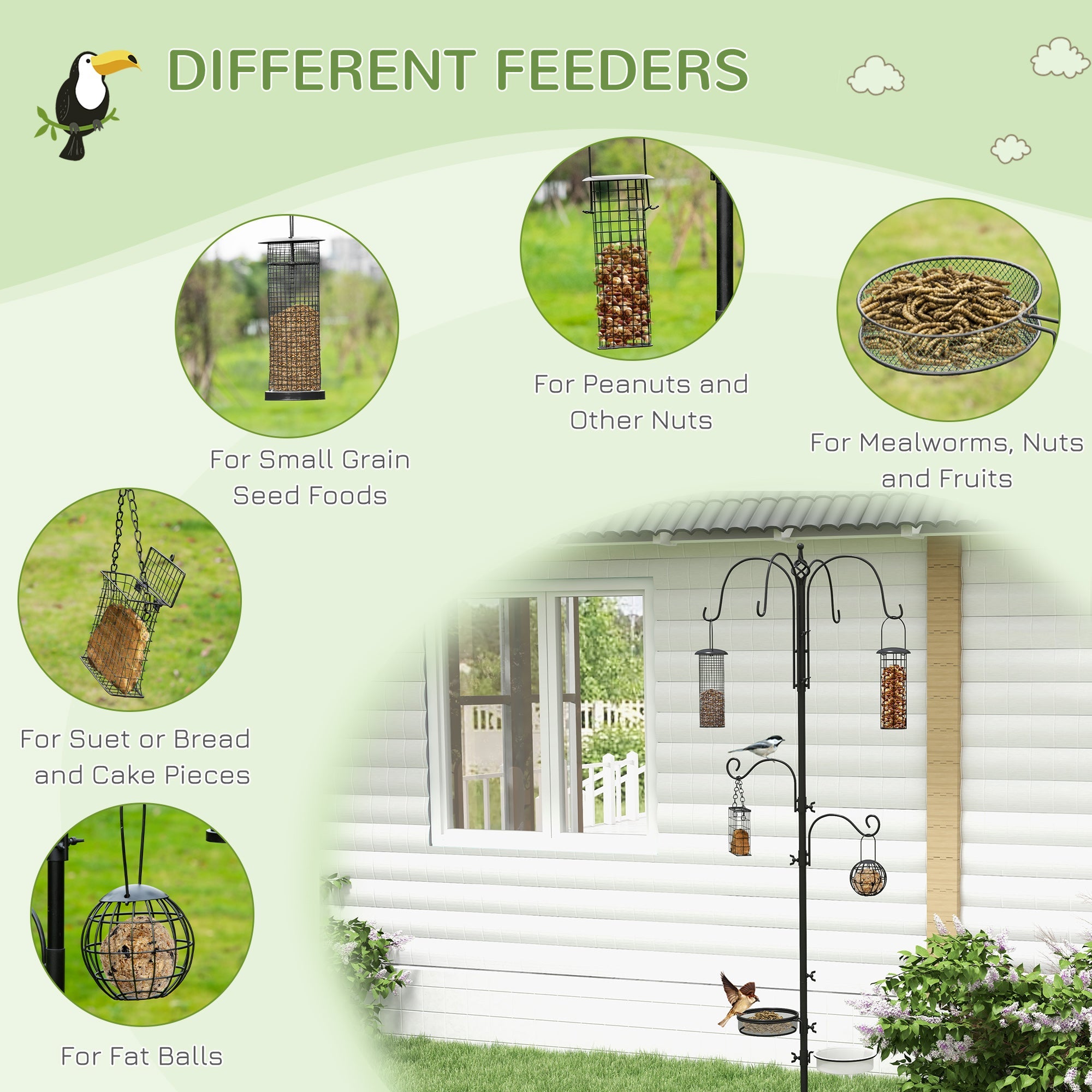 Wild Bird Feeding Station UK - 6 Hooks & 4 Feeders SoilCommander - soilcommander