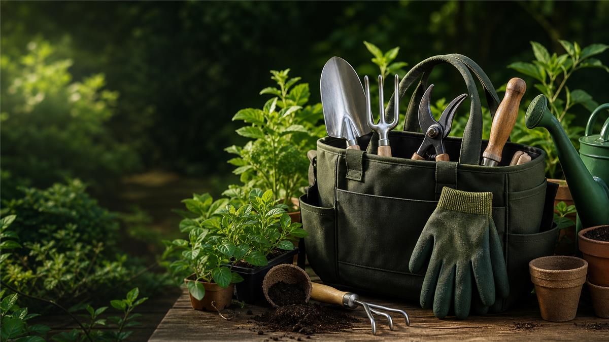 UK vegetable garden with tools, fresh produce and planting plans